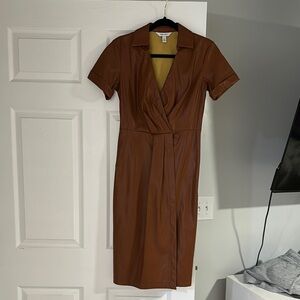 Nine West Brown Sheath Midi Dress with Notched Collar